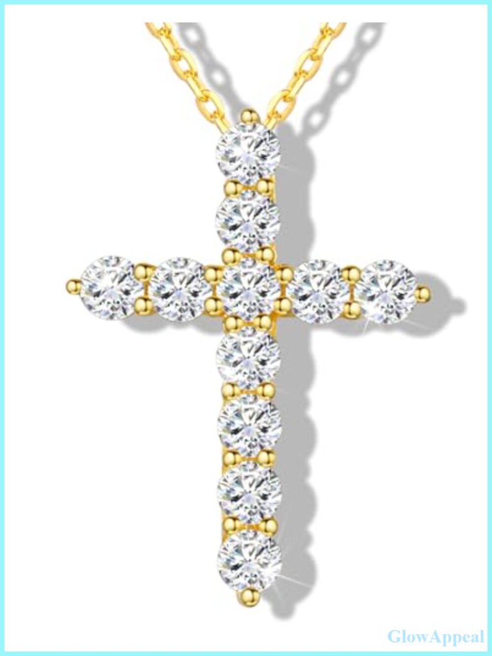 Moissanite Cross Necklace 14K Gold Plated 925 Sterling Silver Pendant